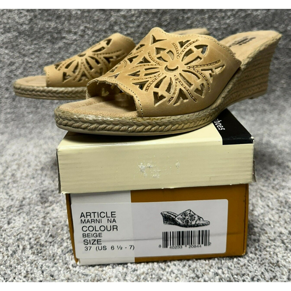 Spring Step Sandals Size 37 US 6.5-7 Leather Retro Laser Cut Espadrille Boho Y2K
